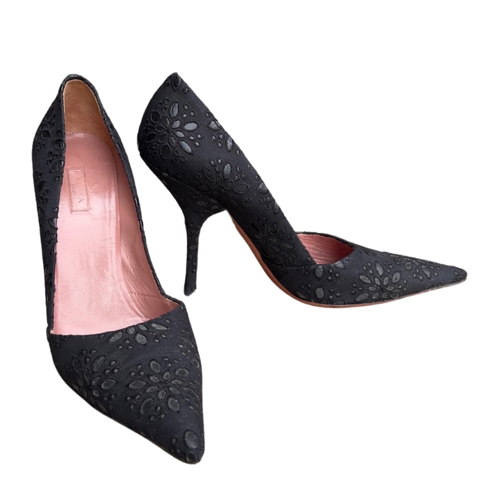 Alaia Pumps, Black, Leather and Fabric Cutout, Size 38